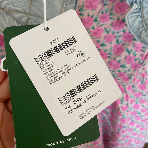 CHUU Pink and Blue Floral Puff Sleeve Dress - Picture 9 of 11